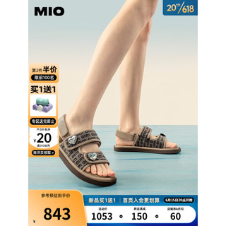 MIO 米奥（鞋） 米奥2023夏季低跟梦幻爱心彩钻柔软舒适大气时尚休闲沙滩鞋女 杏色 37