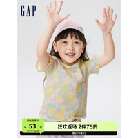 Gap 盖璞 女幼童夏季2023新款荷叶边短袖621244儿童装T恤 彩色花朵 110cm(5岁)