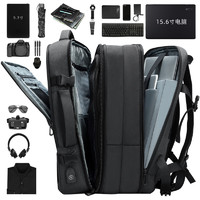 欧格双肩包男士背包可扩容大容量出差旅行李包15.6寸笔记本电脑包 典雅黑升级版