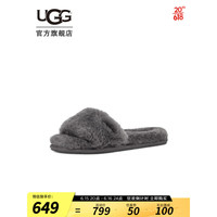UGG 2023秋季新款女士纯色茸茸舒适平底露趾休闲一字拖鞋 1129670 CHRC 炭灰色 36