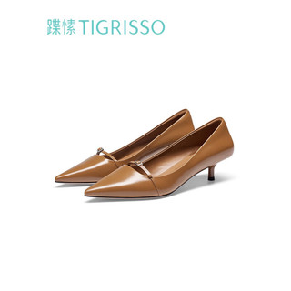 tigrisso 蹀愫 2023秋新款百搭简约皮带扣中跟尖头舒适通勤单鞋TA43589-11 棕色 34