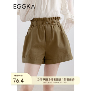 EGGKA 花苞短裤女高腰薄款夏季2023年新款小个子设计感休闲阔腿裤 深咖色 M