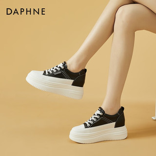 达芙妮（DAPHNE）休闲鞋女厚底春季内增高时尚百搭2023春秋新款学生简约软皮小白鞋 黑色 34标准码