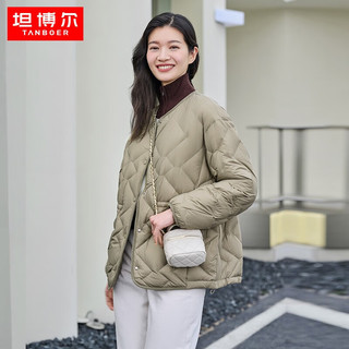 坦博尔小红书同款23年新款轻薄羽绒服女秋冬菱格小香风宽松外套TD236268 椰壳咖 155/80A