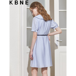 KBNE连衣裙女V领中长款衬衫裙子2023夏季气质茶歇法式显瘦裙 淡蓝色 L