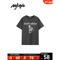 MJ STYLE23年新款短袖T恤女美式潮流小狗印花街头甜酷修身休闲 灰色 L