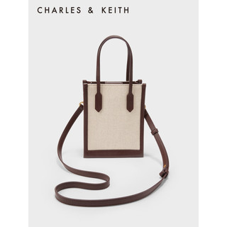 CHARLES & KEITH CHARLES&KEITH23夏季新品CK2-30671515拼色手提斜挎托特包女 Dark Brown深棕色 S