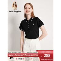Hush Puppies暇步士女装2023夏季美式休闲纯棉简约百搭短袖Polo衫 188黑色 XS