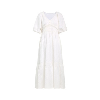 ochirly欧时力 肌理感小白裙显瘦连衣裙2023新款夏装法式桔梗裙 白色 XS
