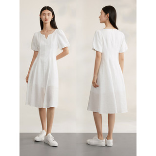 纳薇（naivee）naivee纳薇23夏季新款经典重塑度假复古肌理连衣裙 白色 155/80A/S
