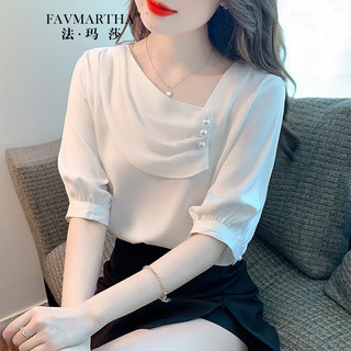 法玛莎品牌短袖雪纺衫2023年夏季新款女洋气设计感小众气质时尚上衣 白色 S