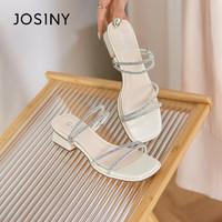 卓诗尼（Josiny）凉鞋女时尚气质一字带凉鞋露趾外穿中粗跟女鞋 米白色 39