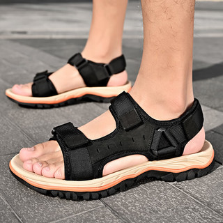 德尔加多（Delocrd）夏季男士大码凉鞋透气轻便耐磨时尚沙滩鞋子 黑色 45