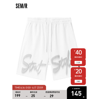 Semir[商场同款}森马休闲裤男2023夏季新款字母印花oversize潮流五分裤 本白10101 160/66A/XS