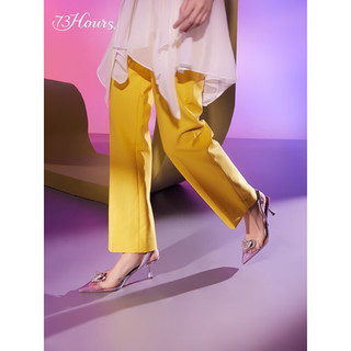 73Hours女鞋好莱坞派对2023春季新款仙女闪钻透明中空尖头高跟时装凉鞋女 紫色 #35