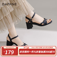 达芙妮（DAPHNE）官方 凉鞋女夏季2023新款高跟女鞋百搭一字带法式简约粗跟鞋子女 黑色 35