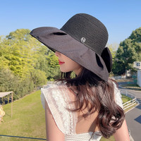 璞韵(PUYUN)优雅气质新款黑胶蝴蝶结渔夫帽女夏季海边度假百搭防晒遮阳太阳帽 黑色