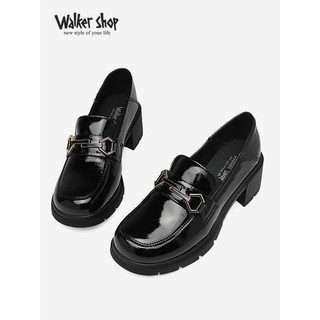 Walker Shop奥卡索乐福鞋女时尚休闲厚底单鞋英伦风小皮鞋C131085 黑色 36