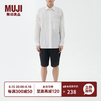 无印良品（MUJI）男式 棉宽版衬衫 长袖休闲百搭衬衫 AC06CC3S 白色条纹 L