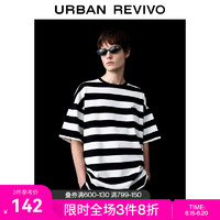 UR2023夏季新款男装街头风少年感条纹搞怪图案短袖T恤UMV432089 黑色条纹 L