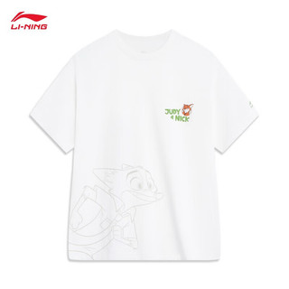 李宁X迪士尼疯狂动物城联名系列童装短袖T恤男小大童运动上衣YHS 标准白-1 160