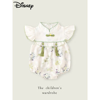 迪士尼（Disney）女婴夏装衣服洋气中国风满月百日宴连体衣婴儿夏季宝宝百天包屁衣 绿色 90cm