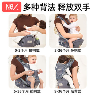 纽贝乐（NewBealer）婴儿背带腰凳前抱式夏季透气X型抱娃神器宝宝前后两用多功能坐凳 鲁巴曜黑：6点式减压，夏季专用