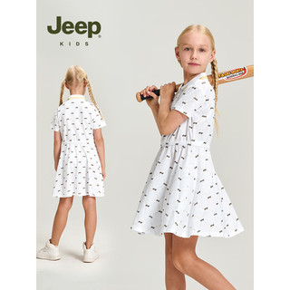 Jeep吉普童装女童连衣裙2023夏季新款网红洋气印花中大童女孩公主裙子 白色 140cm