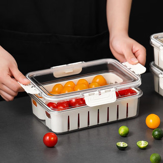 家の物语（KATEI STORY）日本沥水保鲜盒上班族便携水果便当盒冰箱专用食品级收纳盒子 二分格沥水保鲜盒（高14cm）