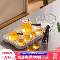 瓷牌茗茶具（cipaiming teaset）电陶炉煮茶器玻璃煮茶壶功夫茶具套装耐高温防烫侧把公道杯茶杯 透明竹节六彩8件+道洗白密胺盘