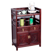 CamalgOri 中式实木茶水柜客厅茶叶柜餐边柜办公家用多层置物收纳储物柜 深红色长60宽36高80cm