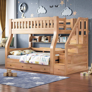 六水上下床双层床高低床儿童榉木子母床多功能组合两层上下铺木床实木 梯柜款 上铺宽100cm*下铺宽120cm