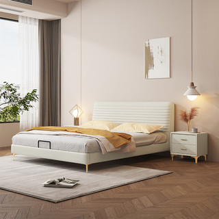 摩高空间2023现代轻奢奶油风皮布主卧双人床S703#1.5x1.9米床+床垫 框架款