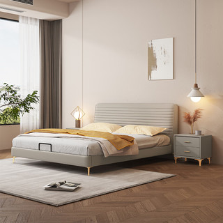 摩高空间2023现代轻奢奶油风皮布主卧双人床S703#1.5x1.9米床+床垫 框架款