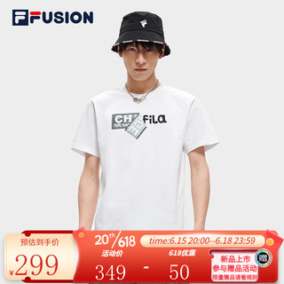 FILA FUSION斐乐潮牌官方男子短袖T恤2023夏新款纯棉运动休闲圆领上衣 标准白-WT 160/84A/XS