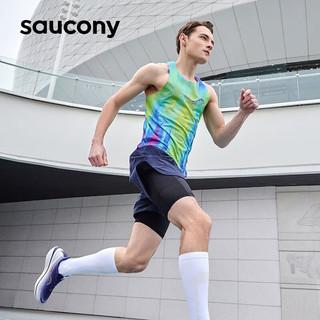 Saucony索康尼跑步背心男夏季新款透气速干旗舰男子运动背心 炫彩蓝紫色组 S（165/88A）