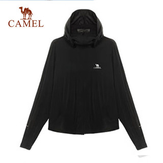 骆驼（CAMEL）防晒衣女可拆卸大帽檐2023春夏防紫外线运动户外女款皮肤衣 幻影黑，女 L