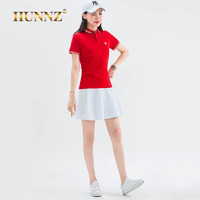 HUNNZ品牌网球裙女套装夏季大码运动裙两件套夏季羽毛球服套装女 红色 XL 建议110-120斤