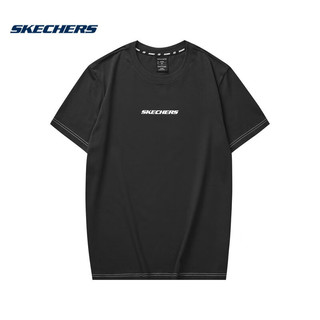 斯凯奇Skechers2023夏季男子简约透气短袖上衣时尚圆领T恤衫 L223M116-0018 碳黑 S