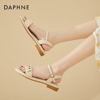 达芙妮（DAPHNE）凉鞋女平底温柔风夏季外穿时尚孕妇2023新款一字带露趾百搭妈妈鞋 米色2.5cm 37标准码