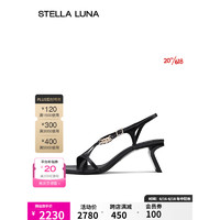 STELLA LUNA凉鞋女款2023年最新款方圆头链条羊皮通勤优雅逗号跟高跟凉鞋 99黑色 36