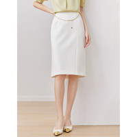 尚都比拉气质通勤OL一步裙夏季女士珍珠金属链条装饰半身裙 白色 L