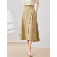 尚都比拉优雅通勤时尚开叉设计A字裙夏季纯色中长款半身裙 卡其色 L