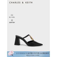 CHARLES&KEITH23夏新品CK1-60280407金属链饰高跟穆勒鞋凉鞋女鞋 Black黑色 38