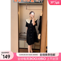 木棉林（mumianlin）大码女装2023夏季新款微胖mm设计感显瘦连衣裙 黑色短款 L建议105-120斤