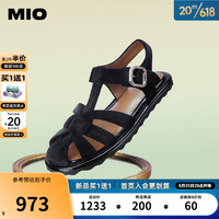 MIO米奥2023夏季欧美风平跟女鞋复古编织舒适透气潮流罗马凉鞋 黑色 38