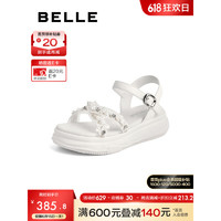 百丽（Belle）精致凉鞋女2023夏季新款交叉鞋面休闲凉鞋B1254BL3 米色 34