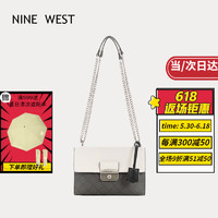 NINE WEST 玖熙 包包女包包新款2023单肩斜挎小方包七夕情人节生日礼物送女友老婆 拼接白cm 情人节520生日礼物送女友老婆