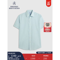 布克兄弟（BrooksBrothers）男士23夏新Supima棉宽距领免烫正装衬衫 4007-浅绿色格纹 16