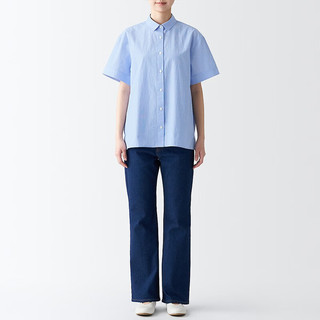 无印良品（MUJI） 女式 凉感 短袖衬衫 休闲百搭衬衫 白衬衫 BCF55C3S 浅蓝色条纹 M